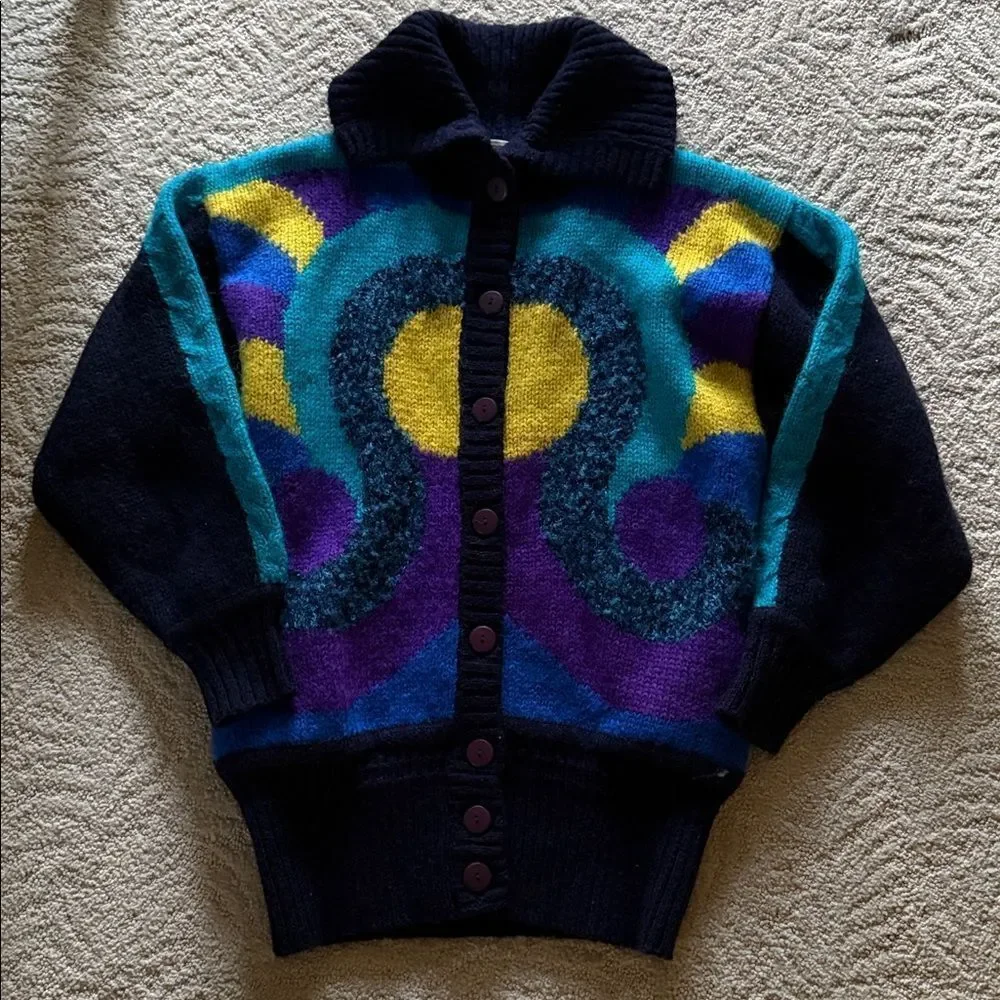 Van Gough Wool Mohair blend  Colorful Women's Sweater with Button-Up Design